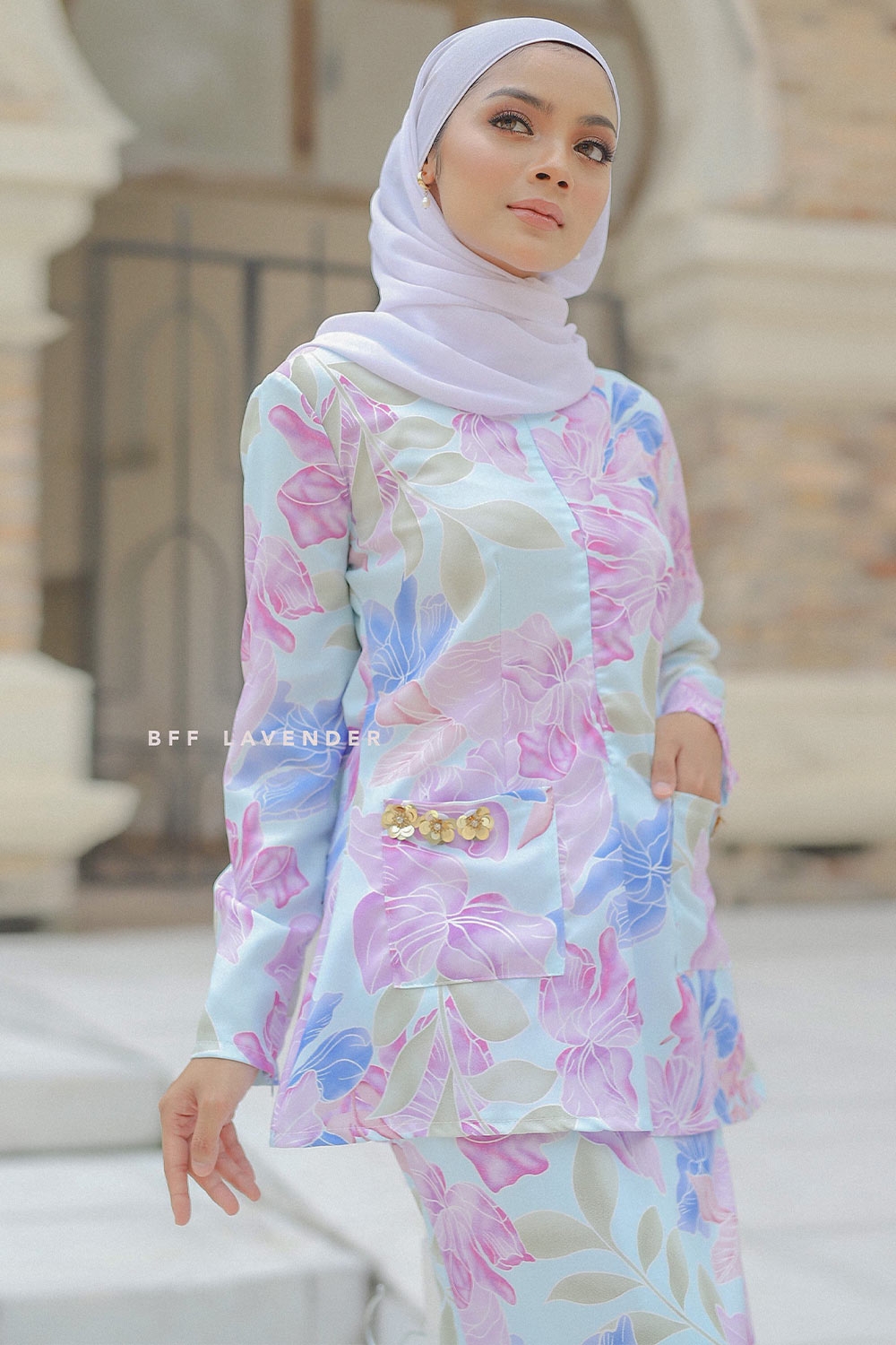  Baju  Kurung Cinta Baby Blue Purple