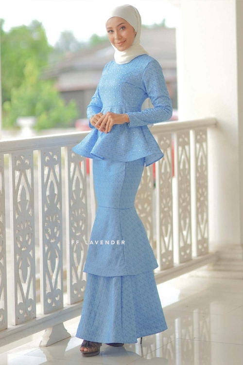  Baju  Kurung Helena Lace Sky Blue