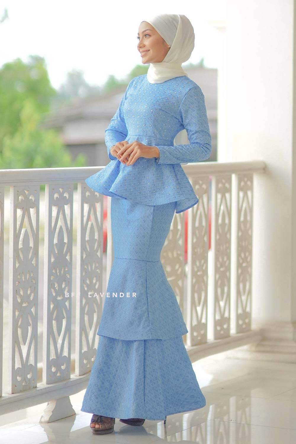  Baju  Kurung Helena Lace Sky Blue